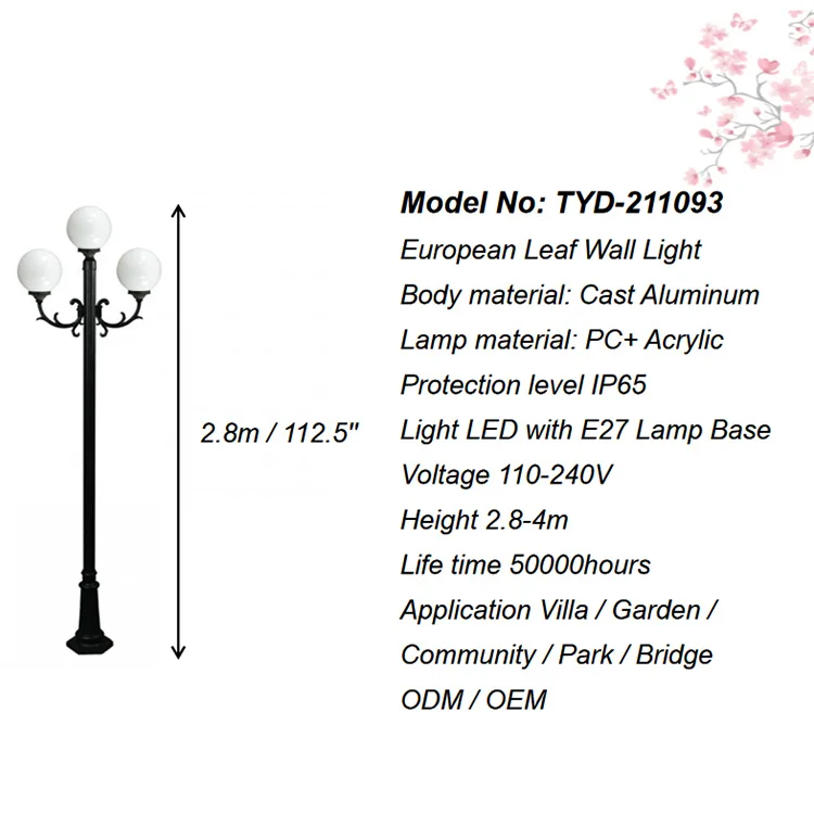 European Style Outdoor Waterproof Led Garden Light Antique Street Light Post Top Light For Courtyard Landscape