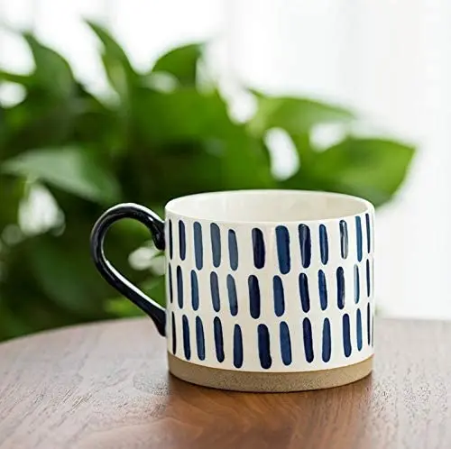 Hand Painted 15 oz. Porcelain Ceramic Mugs. Service for 4