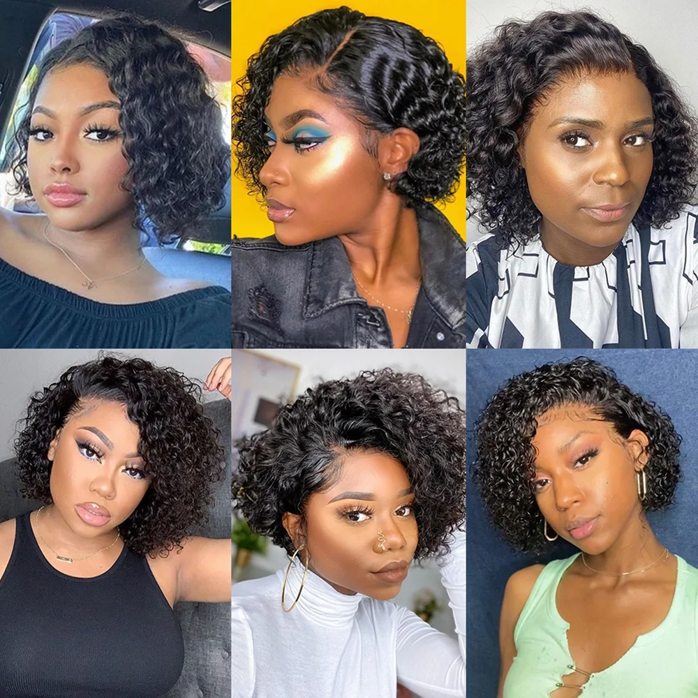 Natural Hairline Short Curly Bob Wigs virgin Brazilian Human Hair Lace Front Wigs for Black Women