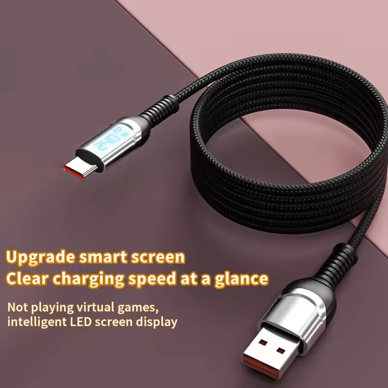 USB To C 240W Magnetic Fast Charging Cable Braided Self Winding Retractable Magnet Cable Digital Display Phone Charger Cord