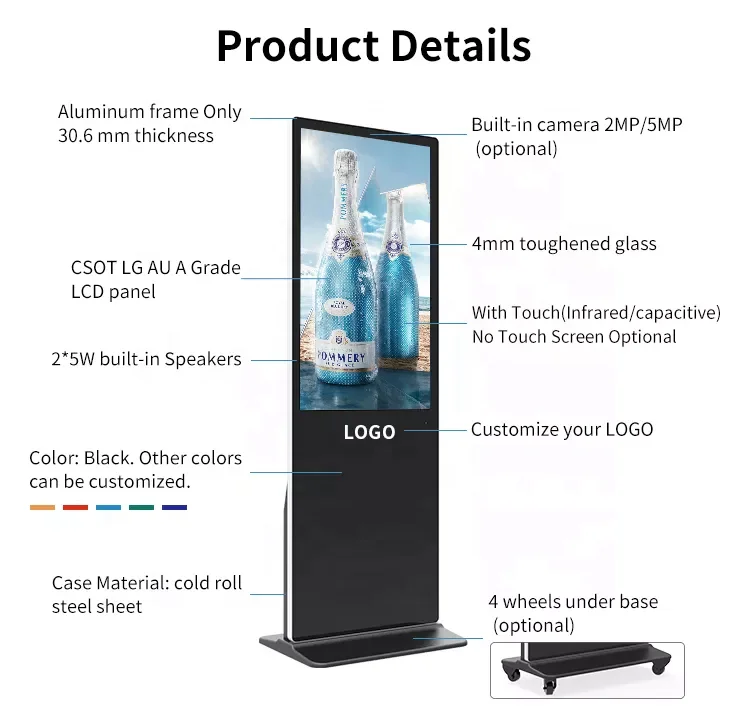 55 inch wall mounted digital signage floor stand electronic advertising screen