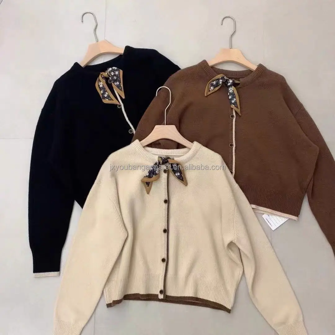 2023 autumn new arrival long sleeve open chest scarves short cardigan solid cable knit women sweater coat