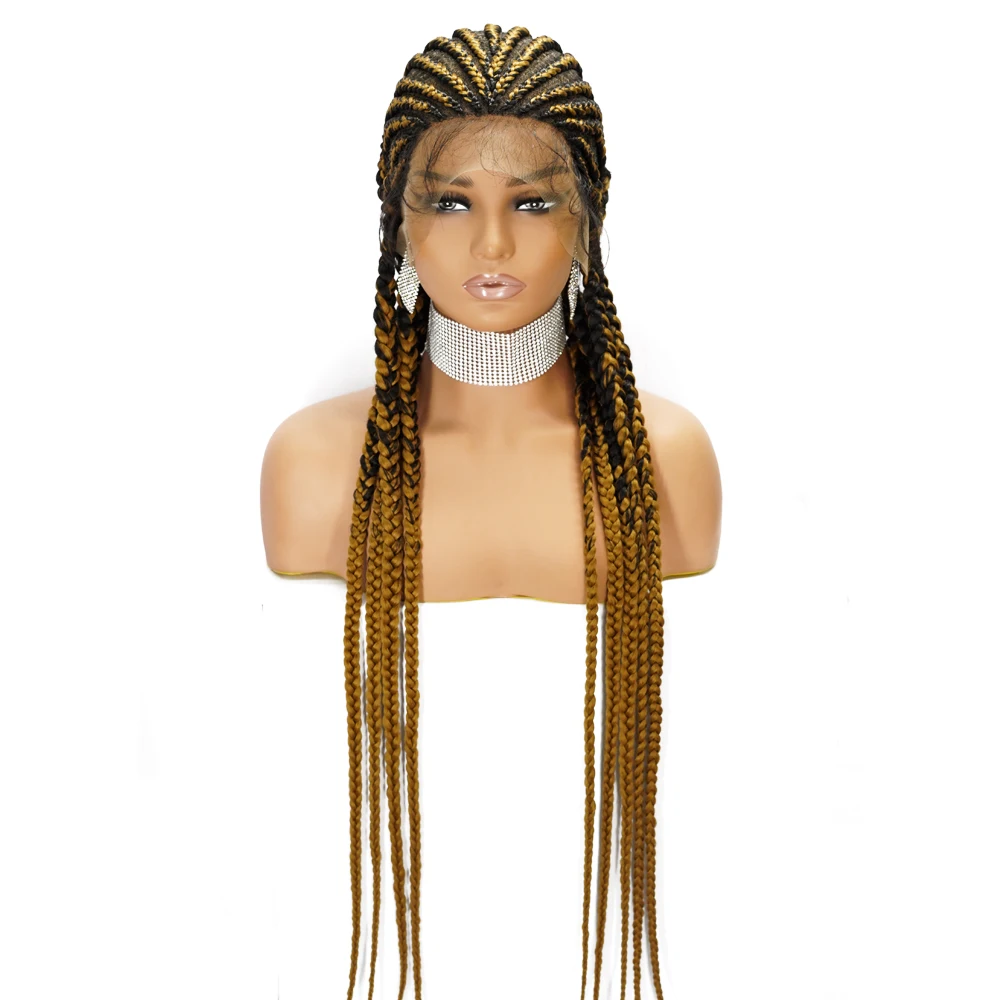 Box Braided Wigs Synthetic Full Lace Front Wig for Black Women Cornrow Braids Lace Wigs with Baby Hair perruque tresses