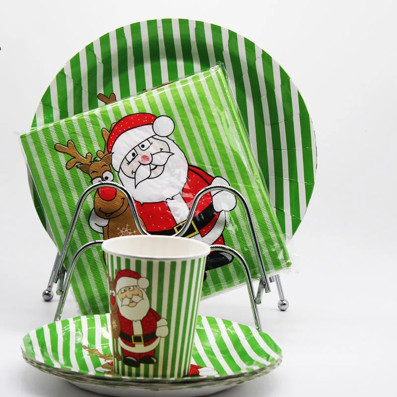 Wholesale Disposable Paper Tableware Sets Christmas Decoration Party Supplies of Paper Plate Cup Napkin Pack