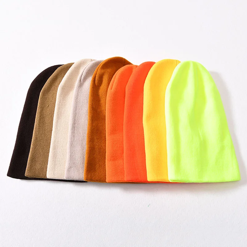 High Quality Winter Plain Dyed Custom Winter Knitted Beanie Hat Unisex Warm Candy Color Cheap Designer Acrylic Beanie Blank