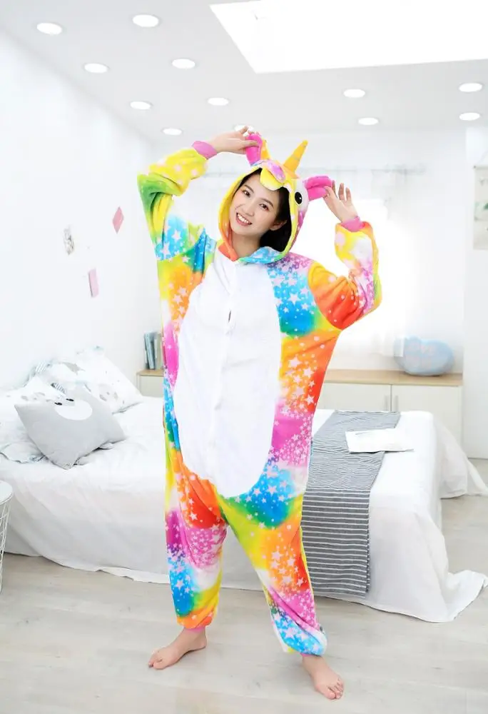 AIMINYZ Wholesale Adult Women Flannel Pajamas Autumn/Winter Long Sleeve Sleepwear Suit Warm Cute Onesie Pegasus Female Pyjama