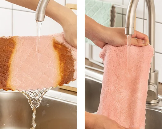 Premium Coral Fleece Microfiber Cleaning Cloth Thickened Quick Drying Wave Towel for Kitchen Use
