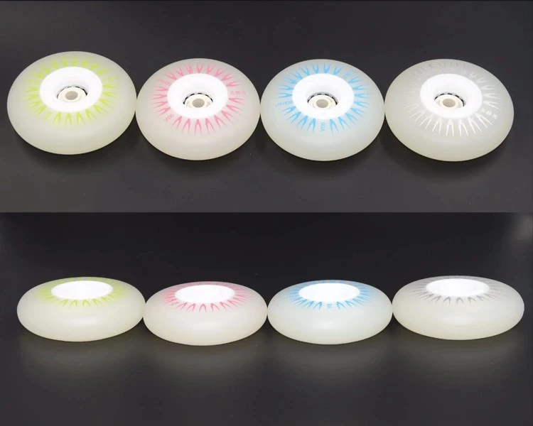4pcs Roller Skate LED Flashing Flat Flower Luminous Brake Roller Skates Colorful Wheels 60/70/80mm