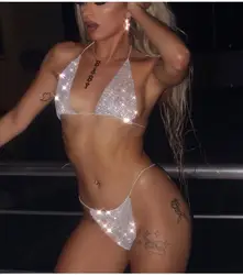 SA1348 Wholesale 2019 3pcs set bikini Women Sexy Bikini Diamond Girls White Swimwear