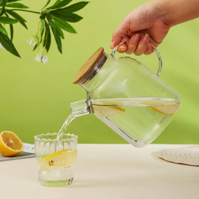 M Hot sale large capacity lemon tea teapot high borosilicate glass drinking kettle with bamboo lid