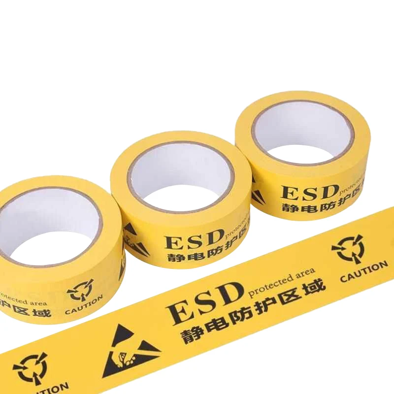 Yellow Color BOPP Film Floor Area Marking Warning Caution Low Static Anti-Static ESD Protection Self Adhesive Tape