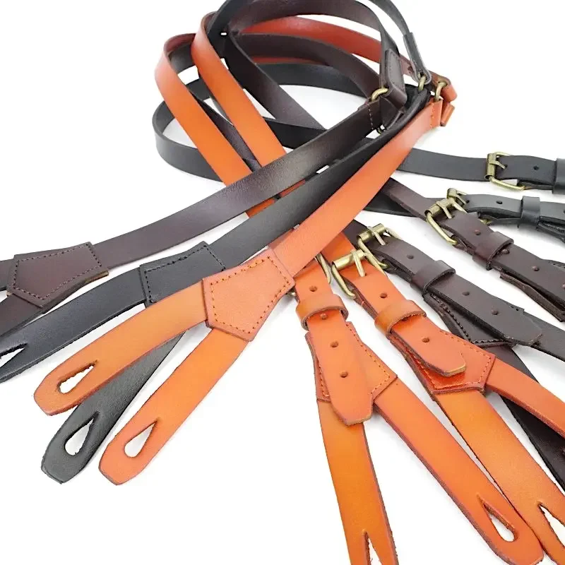 Design Retro Fashion Unisex 3 Clips Y Shape Adjustable Genuine Leather Suspenders for Men