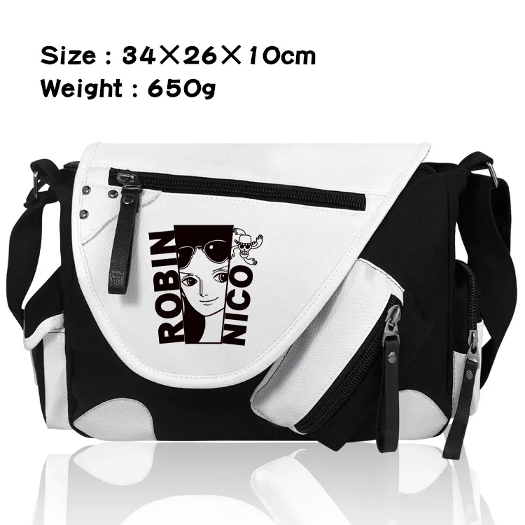 13 Designs Luffy Sanji Chopper Zoro PU Canvas Shoulderbag Cartoon Anime White and Black Backpack