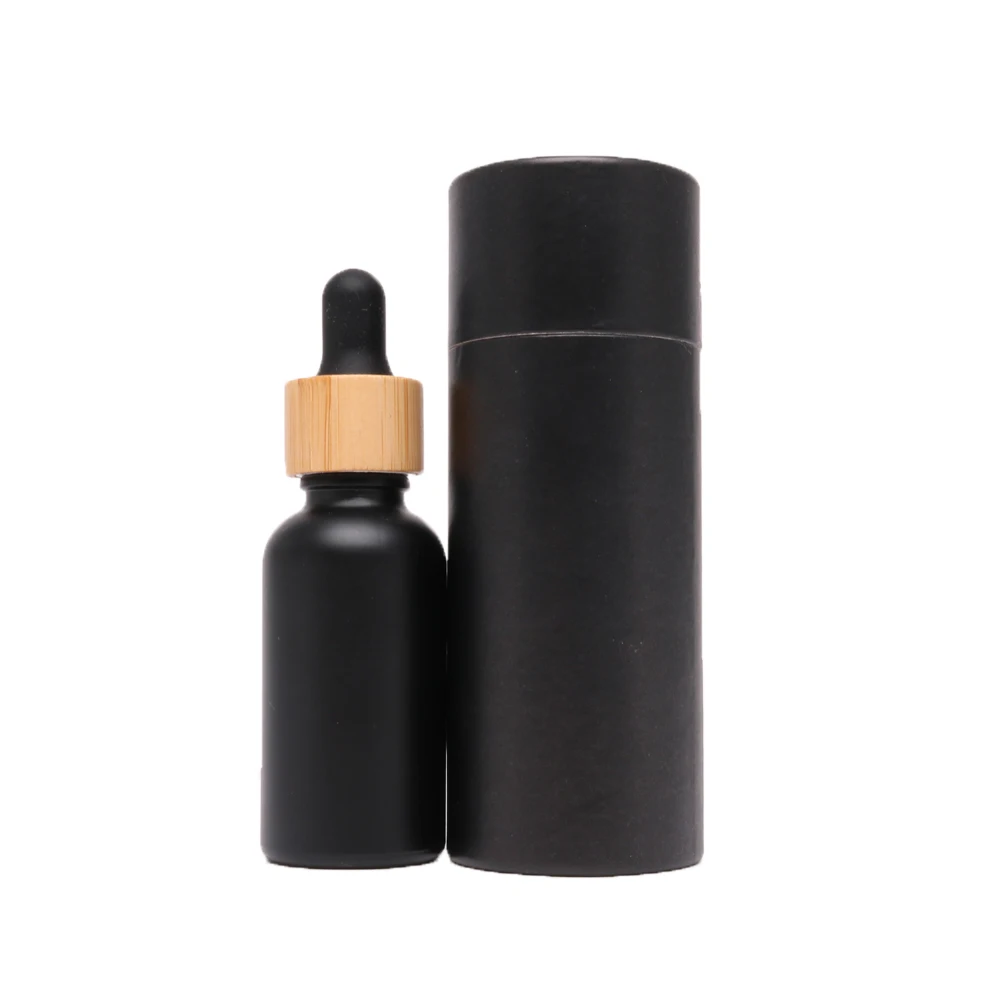15 ml 20 ml 30 ml 50 ml 100 ml dark empty packaging black essential oil bottles with bamboo dropper cap