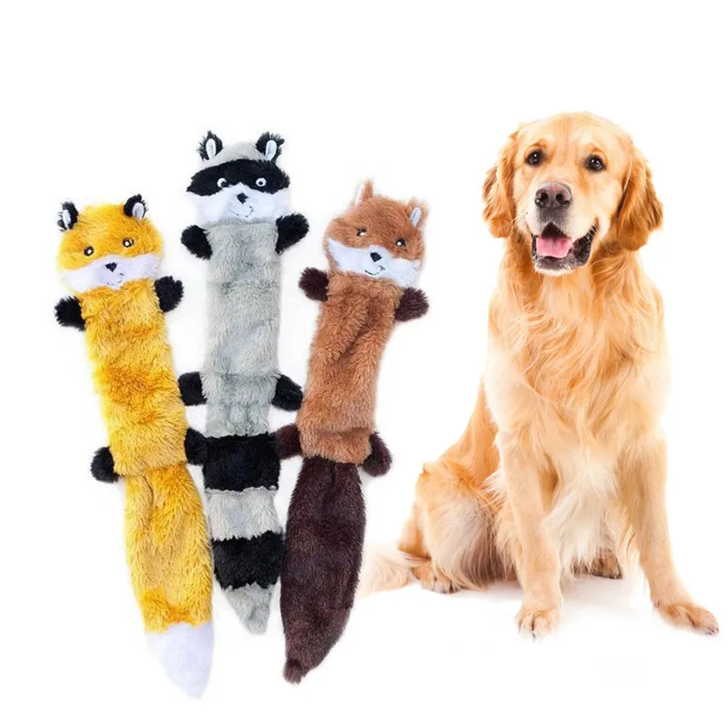 Pet dog cat skinny no stuffing squeaky plush dog sound toy puppy squeak toys raccoon squirrel tiger fox lion