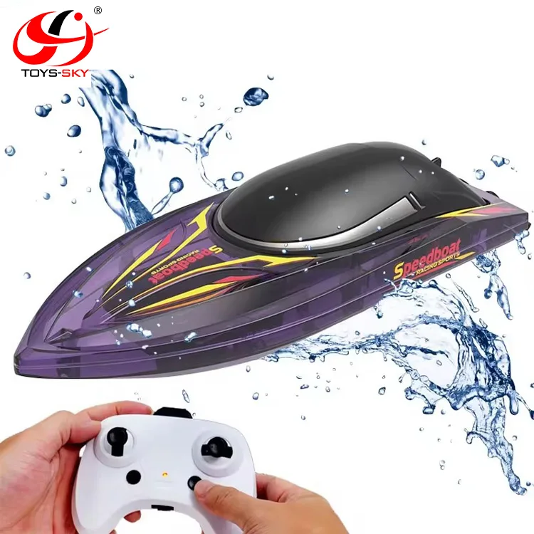 New 2.4G RC Boat Ship Cool LED Lights Waterproof 10KM/h Small High Speed Water Toys for Pool and Lakes