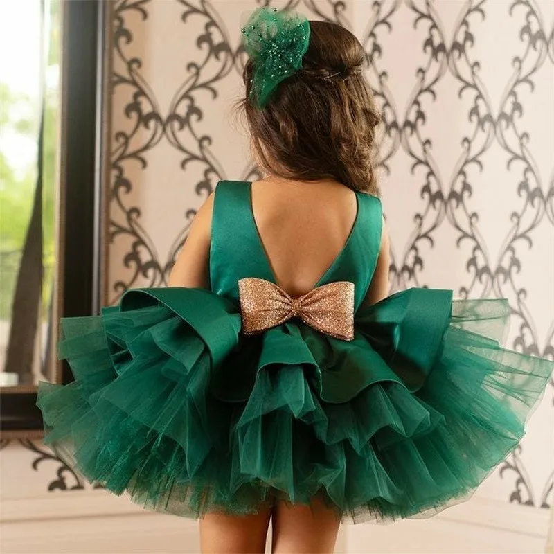 Toddler Girl Dress Big Bow Baptism Dress For Girls First Year Birthday Party Wedding Dress Baby Clothes Tutu Fluffy gown