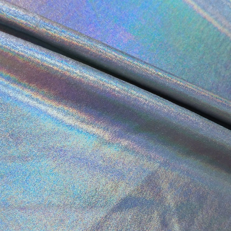 spandex dance wear nylon holographic silver foil print fabric