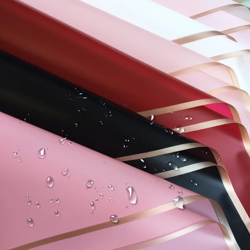 HOT SALE LONGSUN Golden Edge Wholesale Plastic Korean Bouquet Wrapping Paper Custom Flower Wrapping Paper Waterproof