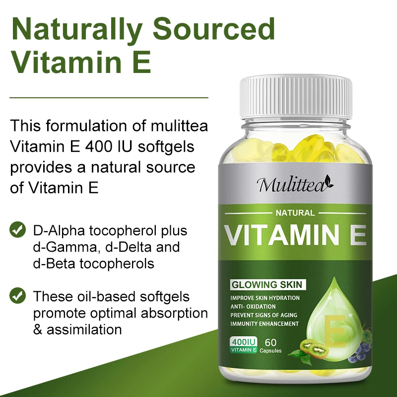 100% Natural 120 pieces Antioxidation Vitamin E Softgel Capsules Vitamin E 400IU Food Supplements for Skin