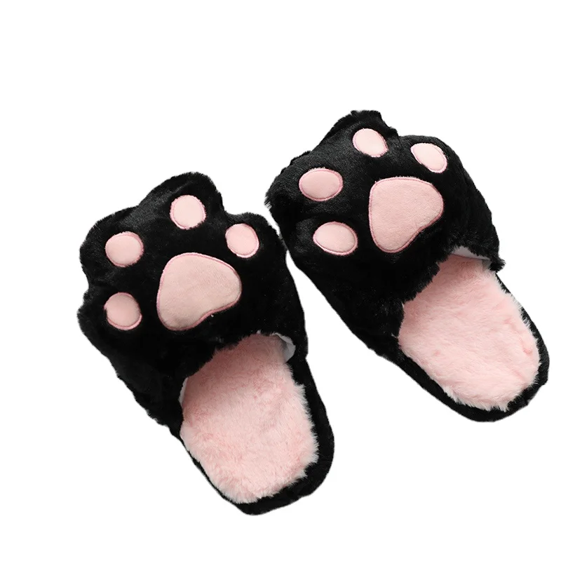 Popular Trends Girls Cute Panda Paw Shape Warm Plush Fashion Cat Slippers