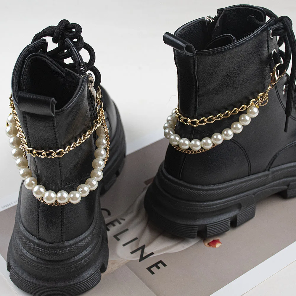 2025 Pearl Chains Bling Diamond Pearl Chain Shoe Jewelry Accessories Sneakers Stainless Steel Shoelace Charms Shoe Decoration