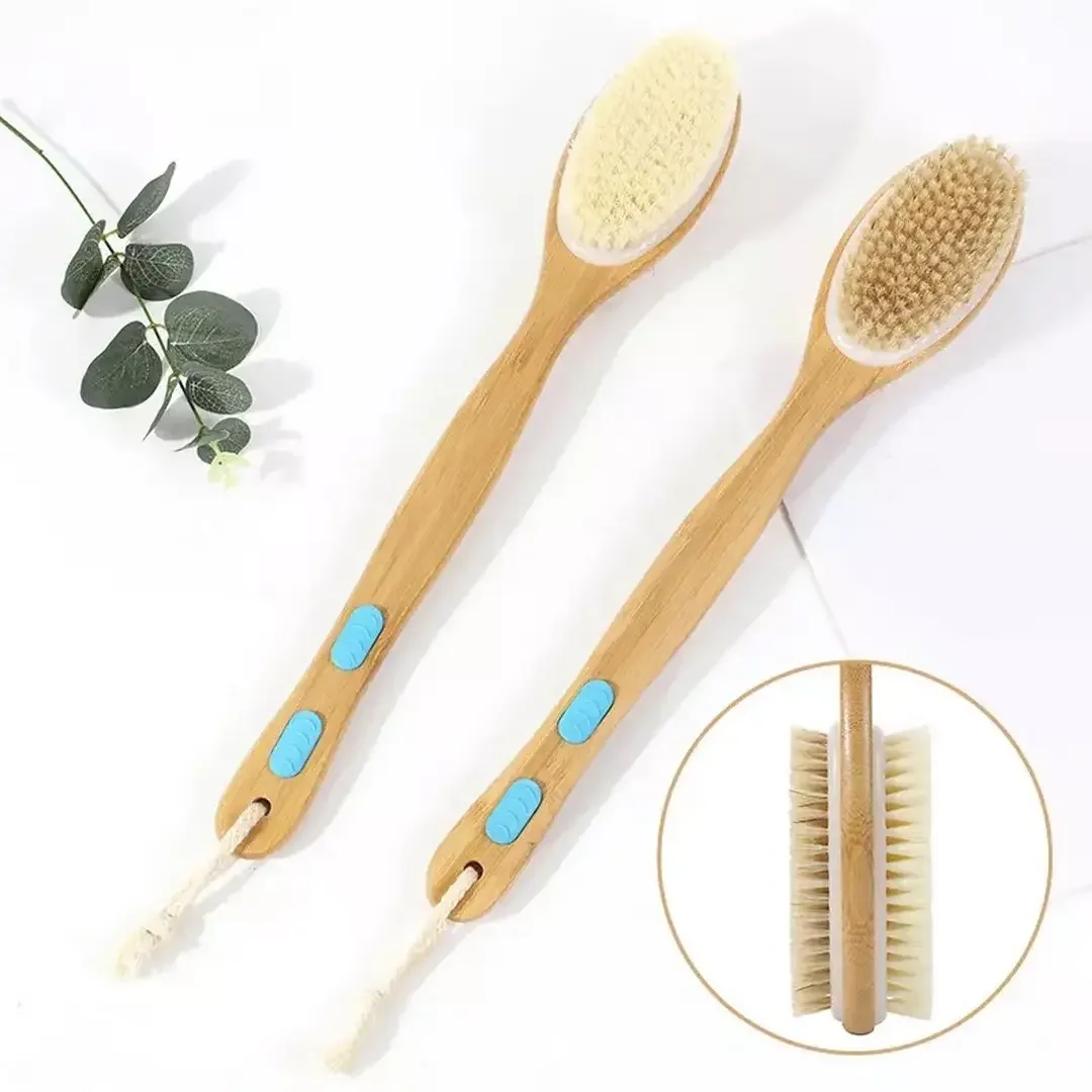 Wholesale LiYa High Quality Custom Long Wooden Handle Soft Brush Head for Wet Bath Dry Body Brushing