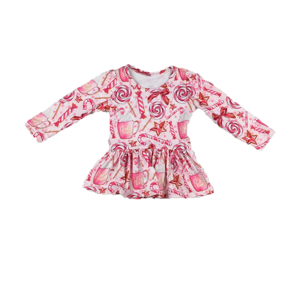 Hot Sale Baby Girls Christmas Pearl Tops Toddler long Sleeve Peplum Kids Peplum Top Wholesale