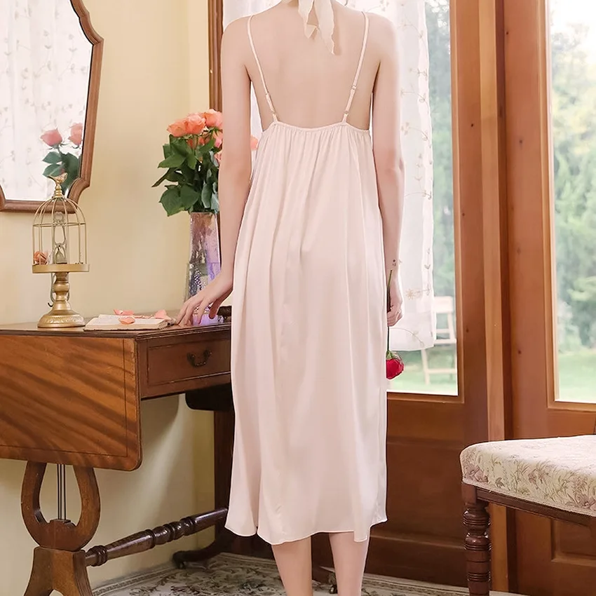 French Style Silky Nightwear Ladies Silk Night Dress Sexy Backless Designer Pajamas for Women Luxury Satin Loungewear