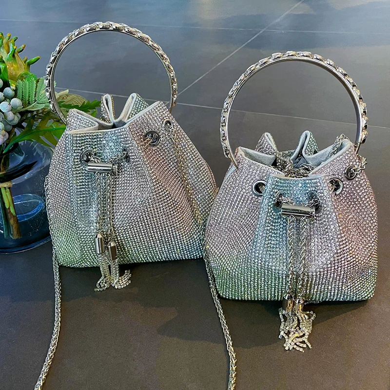 Женский кошелек с блестящими стразами, модный роскошный вечерний кошелек-ведро разных цветов, 2022