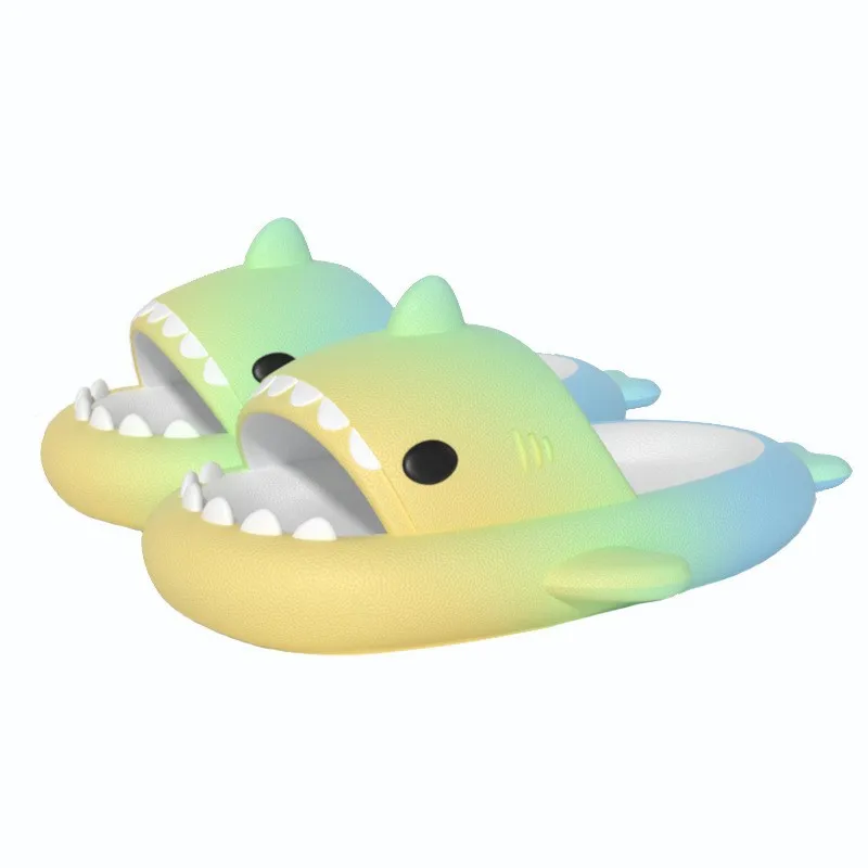 2024 color gradient children girls flat EVA shark slides outdoor cartoon beach sandals kids boys shark slides