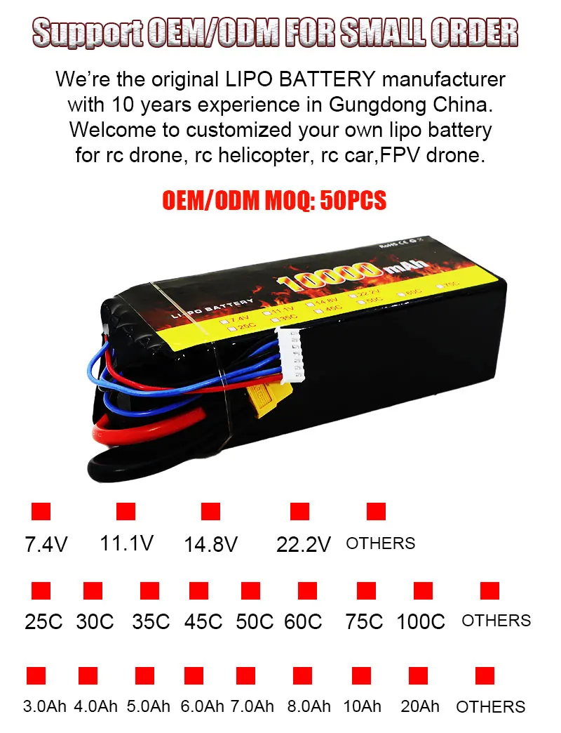 Aircraft Drone Batteries 6S 40C 10000mAh 22.2V Lipo Battery for Agricultural Drone Battery