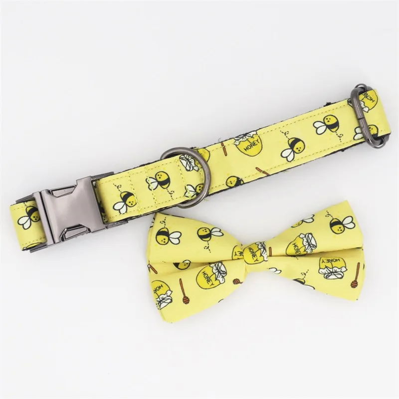 bee Dog Collar Bow Tie Dog Cat necklace with metal buckle for pet gifts