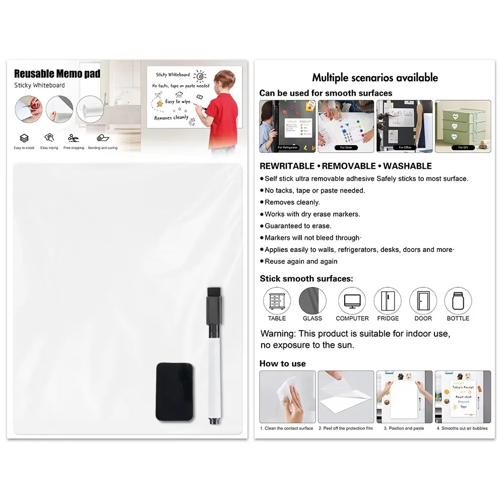 Hot Selling Dry Erase White Board Office Home Fridge PU Removable Reusable Dry Erase Whiteboard