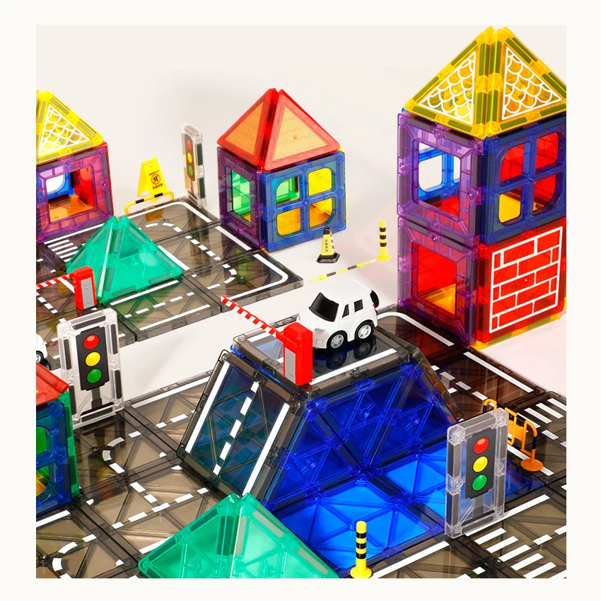 OEM factory new onshine 70pcs STEM urban traffic 3D road magnetic tiles building colorful block bricks toy magnetic blocks toys