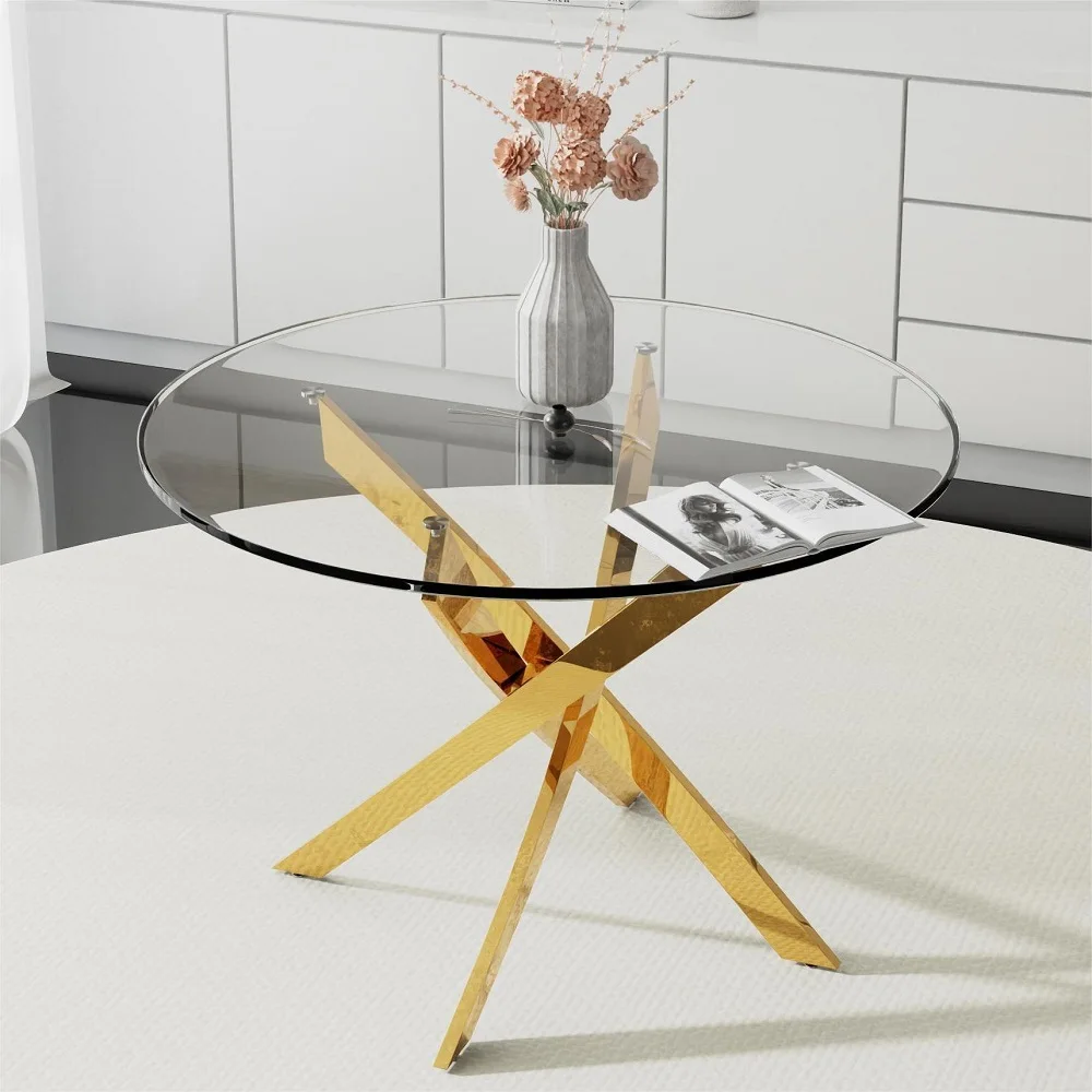 Modern Dining Room Kitchen Small Spaces Round Table Top Round Glass Dining Table With Stainless Legs