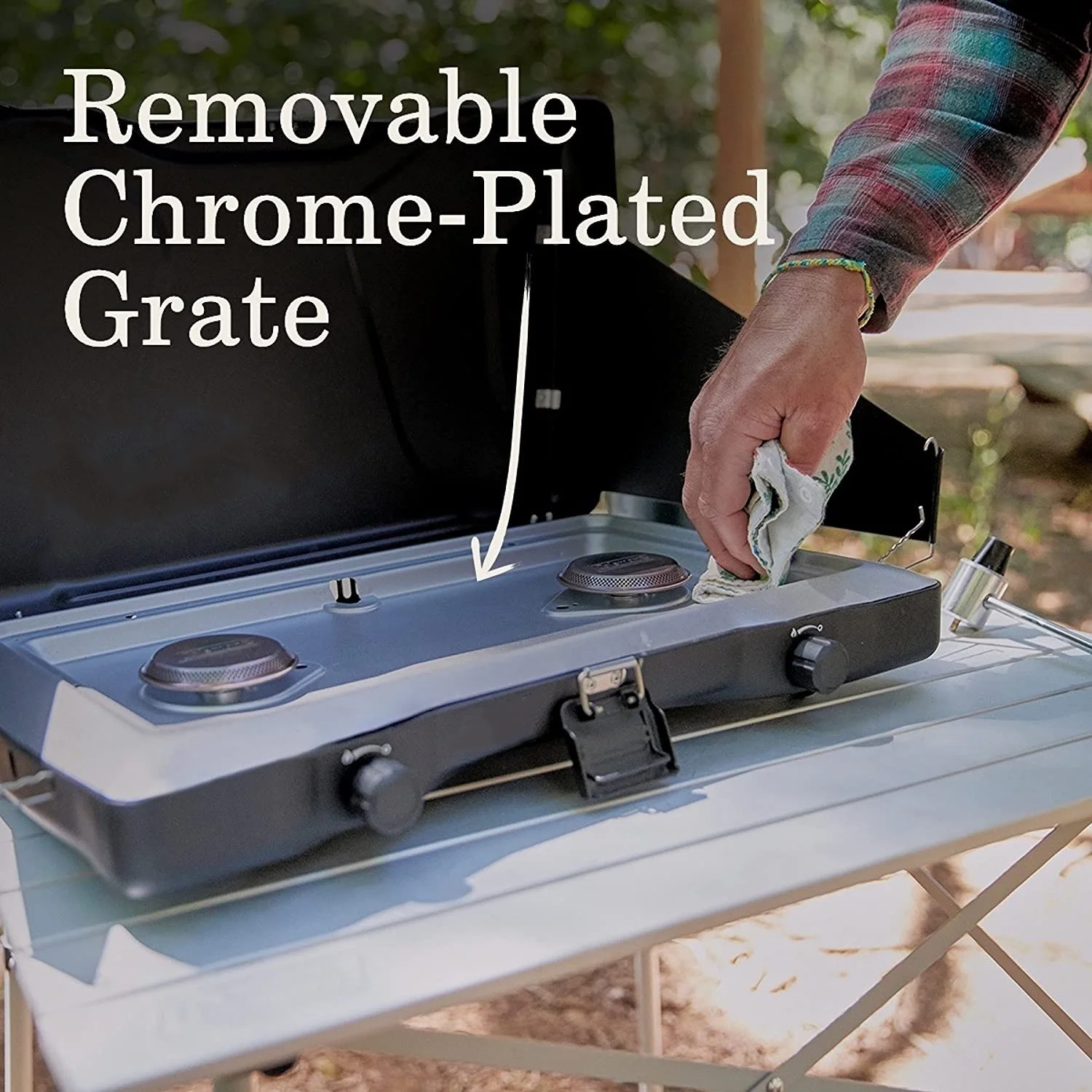 2-Burner Propane Camping Stove Portable Camping Grill/Stove With Adjustable Burners Wind Guards Heavy-Duty Latch & Handle