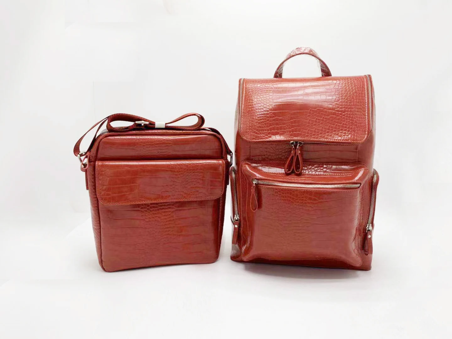 Custom Luxury Crocodile Vintage Genuine PU Leather Large Laptop Business Men Laptop Backpack with logo