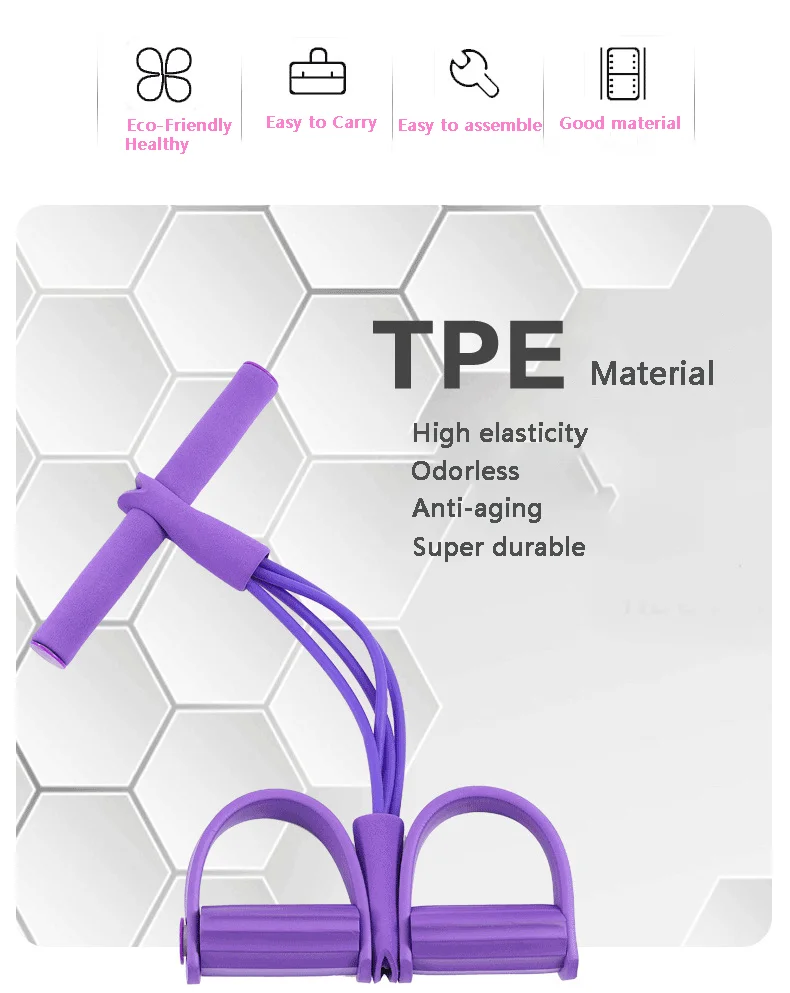 Factory source Multi-function Resistance Band 4-tube Elastic Sit Up Pull Rope With Foot Pedal Abdominal Exerciser Equipment Fitn