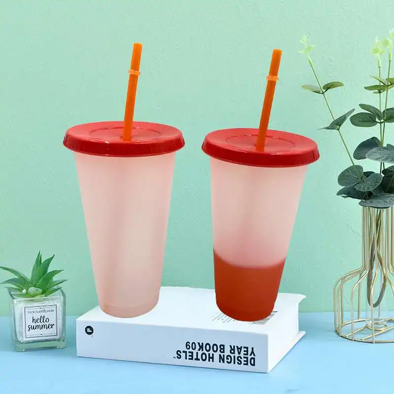 
Hot sale new design fashion popular creative Eco-Friendly custom 700ml plastic cold water color change cup with straw and lid 