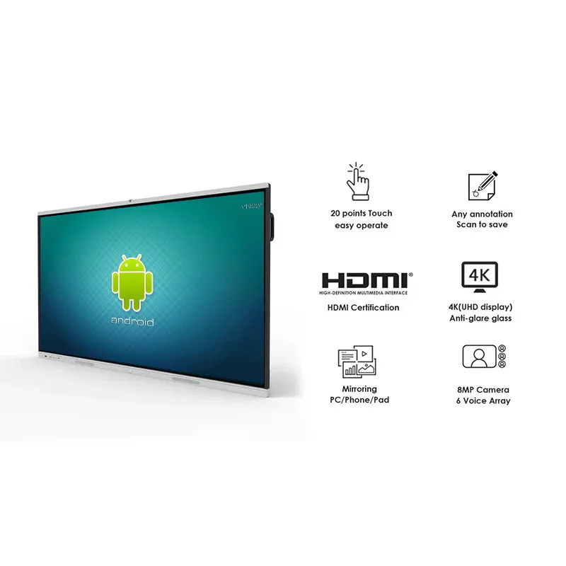 55/65/75/86/100/110 Inch All In One Monitor 4K Touch LCD Smart Education Board TV  Interactive Whiteboard For Education Meeting