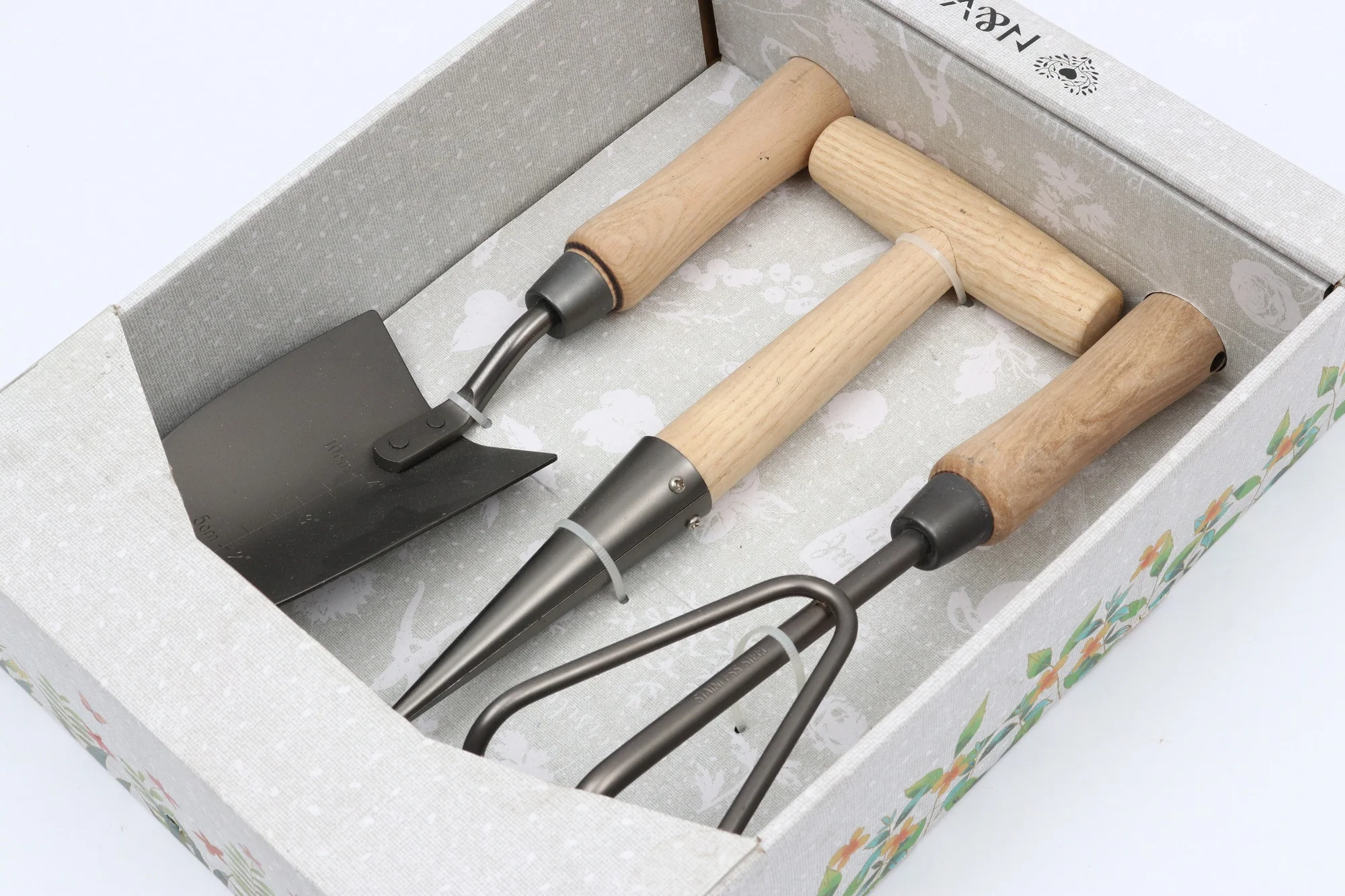 Multifunctional Green Floral Stainless Steel Spade Seed Hand Dibber 3 Teeth Rake Lady Garden Hand Tools Set Kit