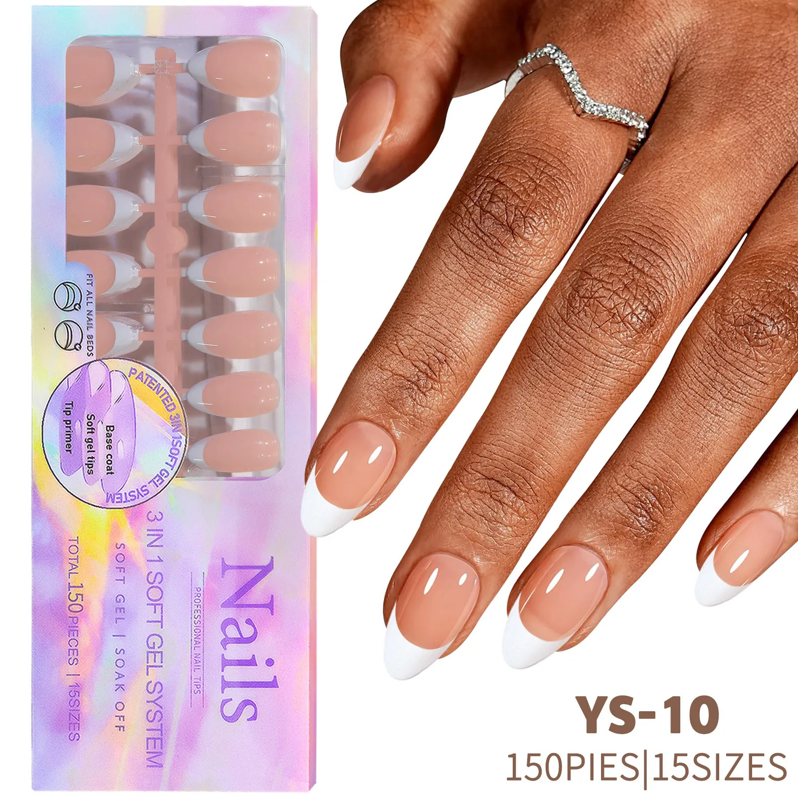 New 2024 short square nail extension tips pre made full cover nude french tip coffin press on nails almond soft gel nail tips