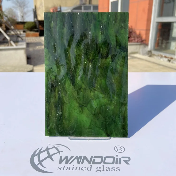 Jiangsu craft stained glass sheet green mixed texture art glass