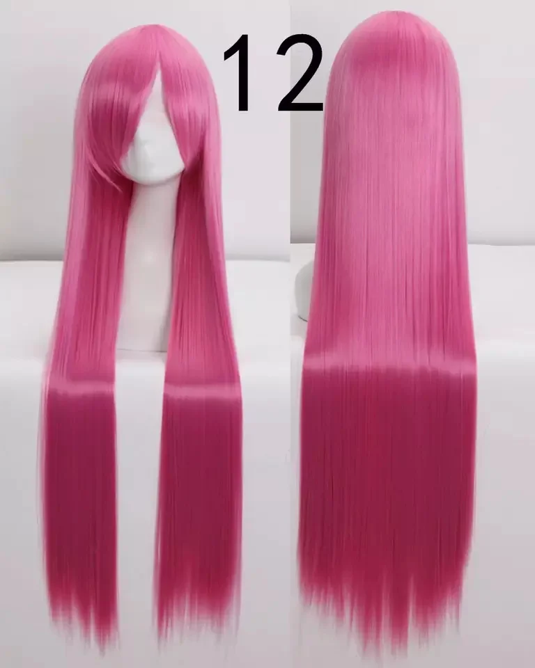100cm Beautiful Soft Long Straight Anime Pink and Blue Color Synthetic Wigs for Party