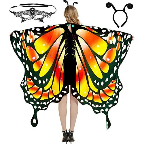 Kids Chlidren Monarch Butterfly Adult For Women Birds Cape Wing Orange Butterfly Dress Wing Cape Pretend Play Stage Show Costume