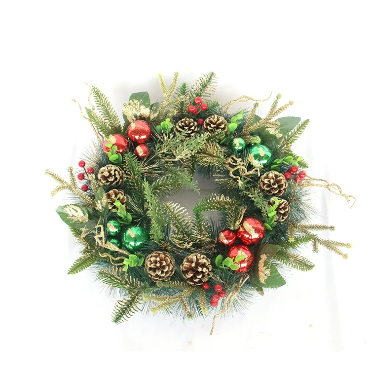 
Продажа с завода, рождественские украшения из ПВХ, венок с зелеными ягодами, оптовая продажа Гирлянд 