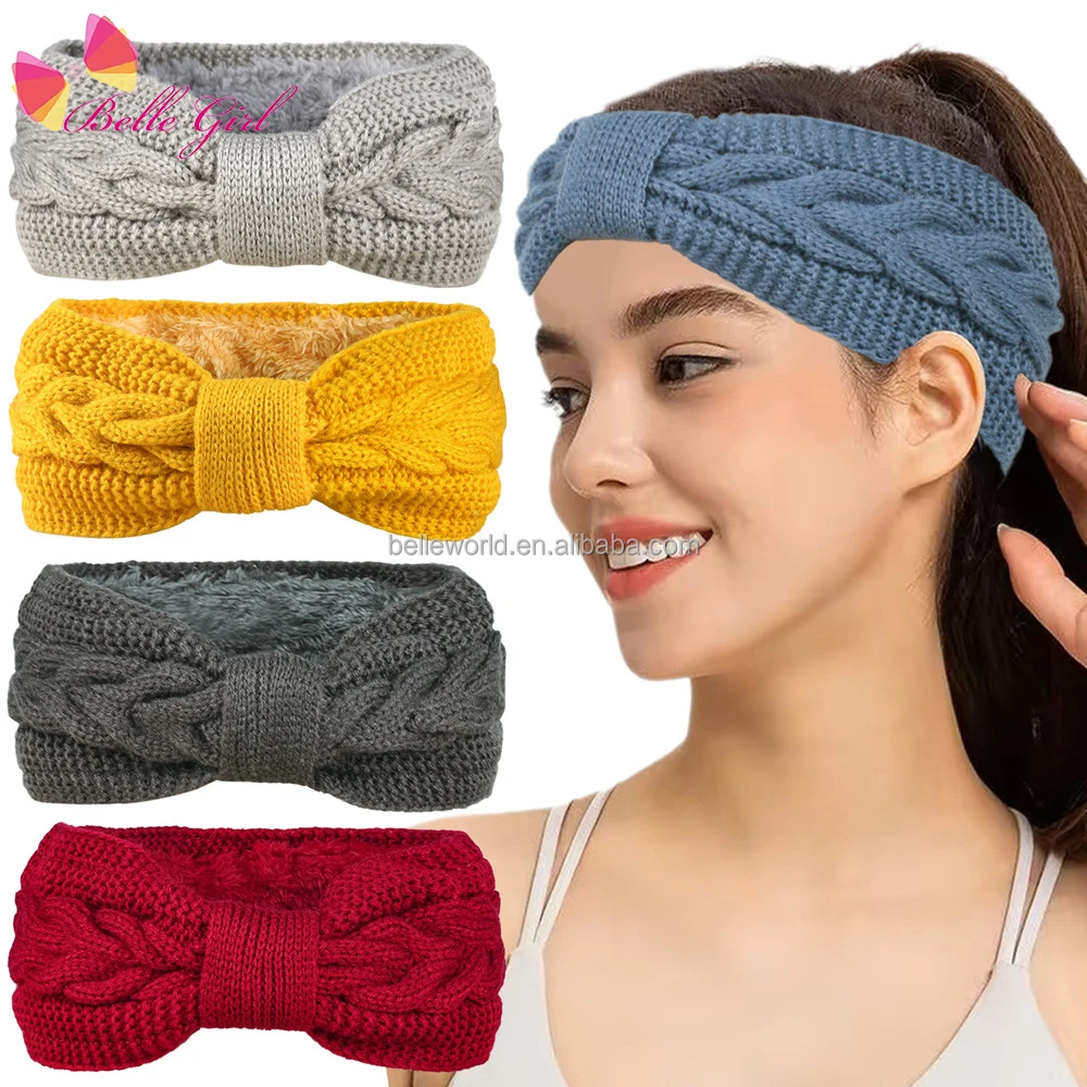 BELLEWORLD Europe and American winter warm head band headdress custom color fleece ear warmer knitted sport headband maroon