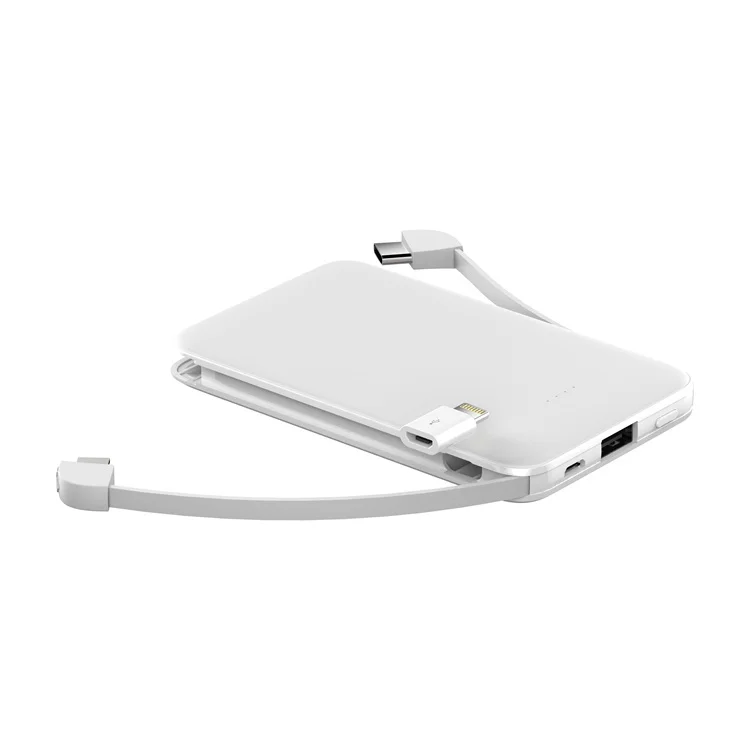 Powerbank  5000mah  Portable  Gift Emergency Battery Ultra  Thin with Cable  Build in Dual Cable