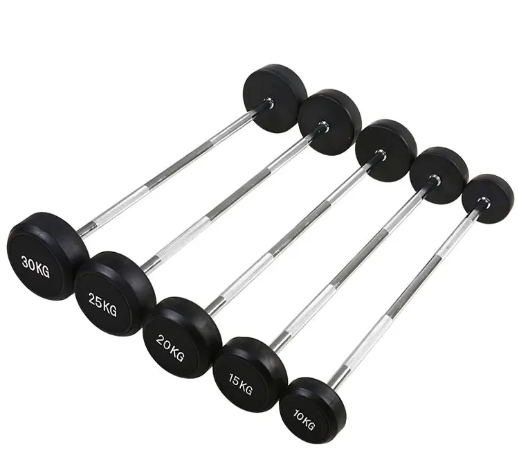 Hot Selling Weight Lifting Equipment Gym Fitness Set Tools Rubber Round Head Barbell Fixed Weight round rubber fixed barbell